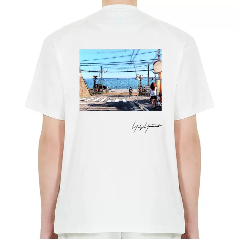 

Y-3 Y3 Yohji Yamamoto 23SS Japanese Style Seaside Pixel Landscape Painting Men's And Women's Casual Fashion T-shirt