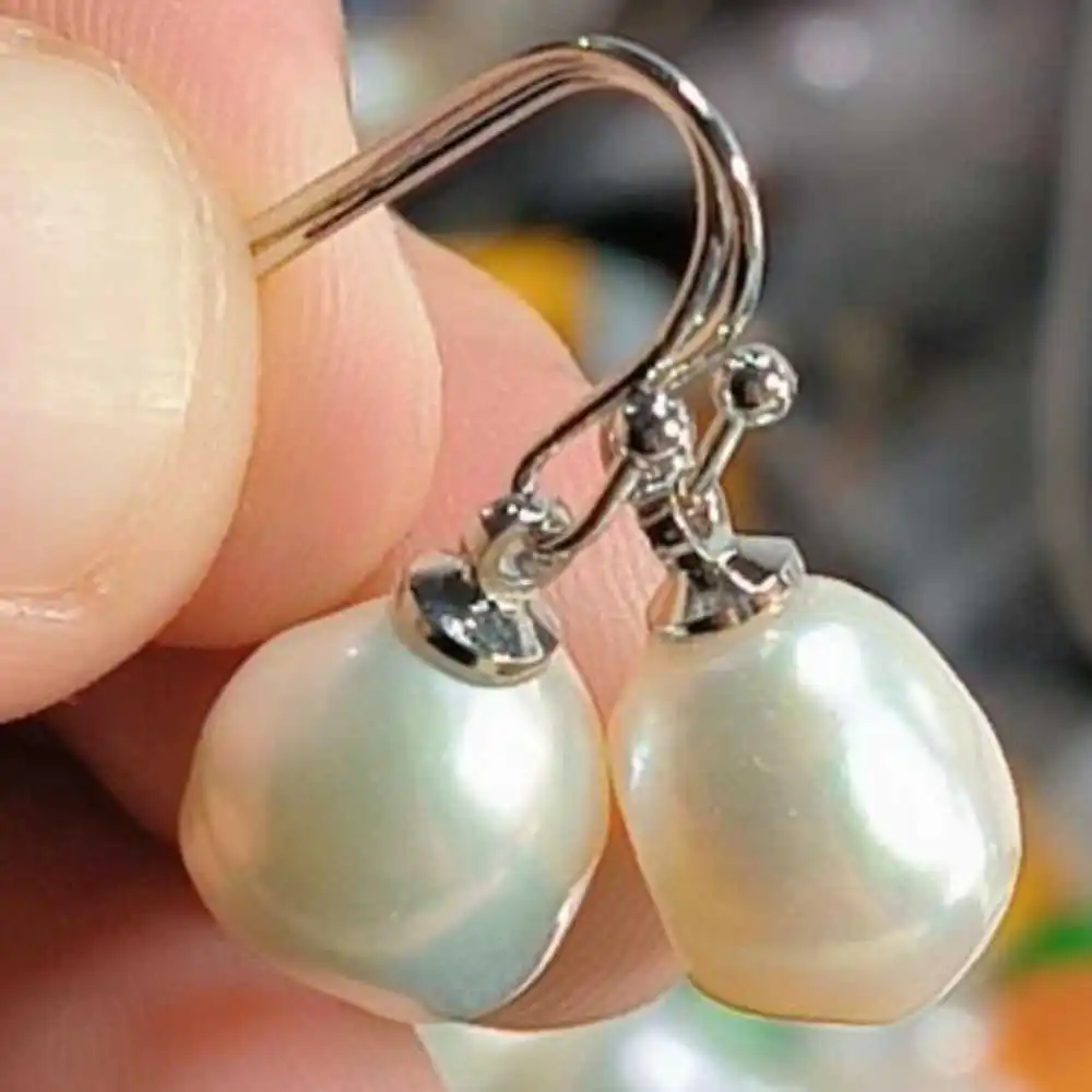 

10-11MM Natural Baroque White pearl Dangle Earrings 14K Diy Classic Aquaculture Thanksgiving Wedding New Year Freshwater