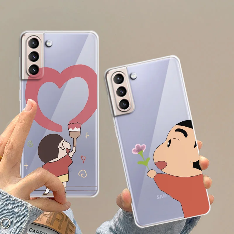 

Cute Crayon Shinchan Phone Case For Samsung S8 S9 S10 S20 S21 S22 Plus S10e 5G Lite Ultra FE luxury Transparent Funda Cover Back