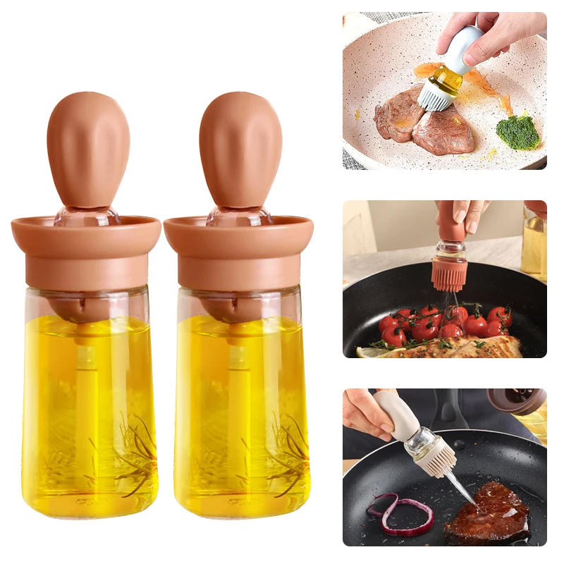 

Household Silicone Glass Bottle Oil Brush Portable Outdoor Barbecue Oil Container High Temperature Resistant Kitchen Baking Tool
