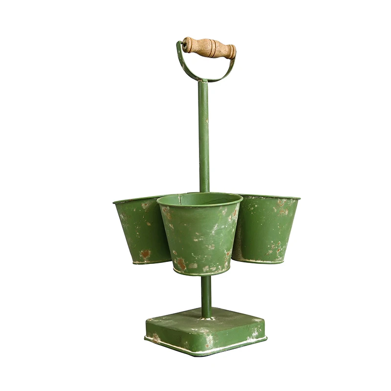 Outdoor Metal Floor Flower With Plant Stand Handle Balcony Planter Farmhouse Decoration Flowerpot Deck and Living Room