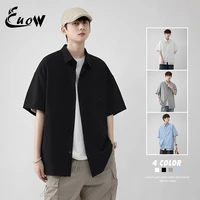 eouw 2022 fashion 2022 summer men thin ice silk linen solid color casual short sleeved shirt youth mens clothes trend tops