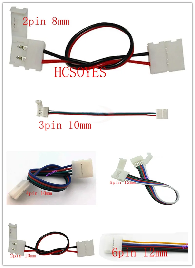 

5pcs 2pin 3pin/4pin /5pin/6pin 8mm/10mm/12mm double clip led Connector Cable For 3528 WS2812 5050 RGB RGBW RGBWW LED strip
