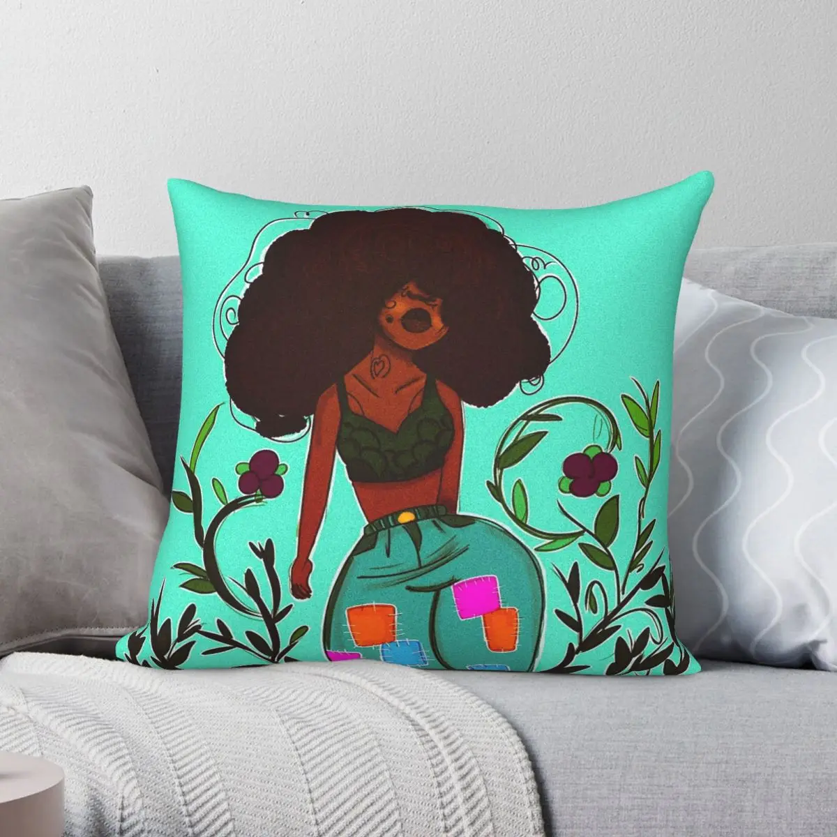 

Floral Afrocentric Pillowcase Polyester Linen Velvet Creative Zip Decor Throw Pillow Case Bed Cushion Cover 18"