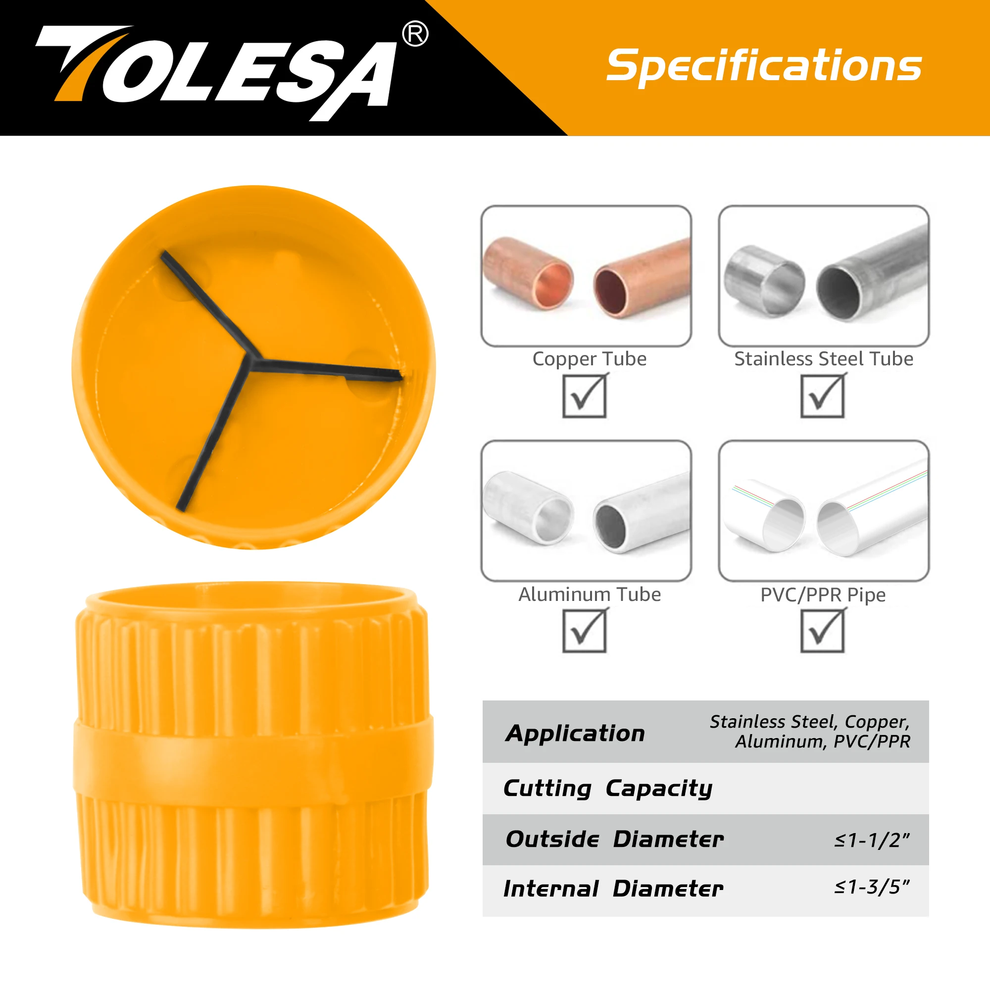 TOLESA 5-50mm Pipe Cutter Tools Heavy Duty Tube Cutter for Cutting Plastic Pipe Copper Brass Aluminum Thin Stainless Steel Pipe enlarge