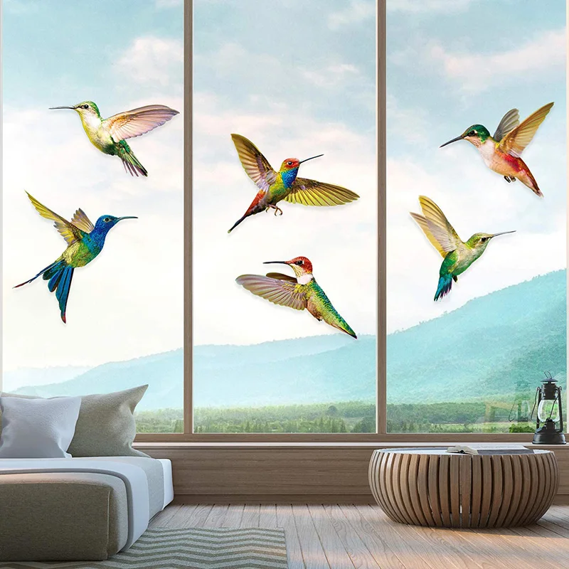

6/8pcs Hummingbird Sticker Glass Decal Electrostatic Glass Film Anti-Collision Window Cling Non Adhesive Window Decor Decals