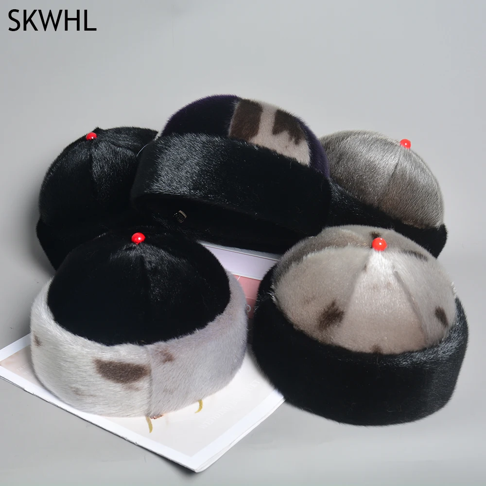 Luxury Winter Unisex Top Real Mink Fur Bomber Hat Unisex Genuine Marten Head Warm Black/Brown Caps Best Gift For Parents Gorras