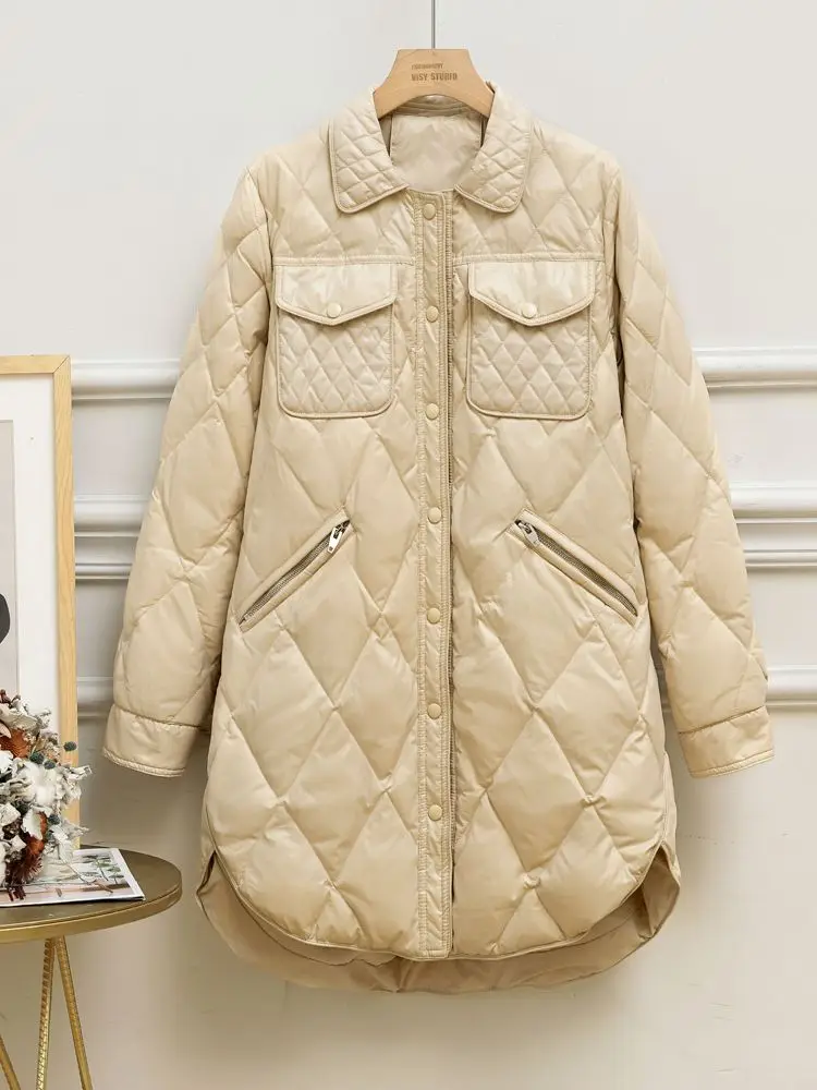 New Women Casual Style Long Down Jacket White Duck Down Jackets Spring Autumn Coats And Parkas Female Outwear