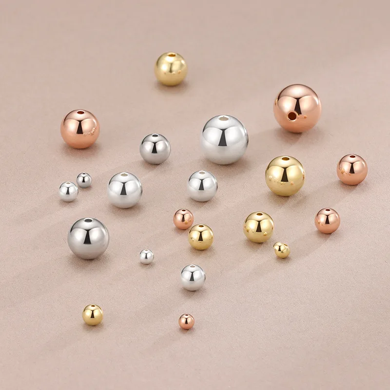 

100% Sterling 925 Silver Smooth Beads Pated Rose Gold Platinum Diy Material Accessory For Bracelet Necklace Fashion Jewerly SH