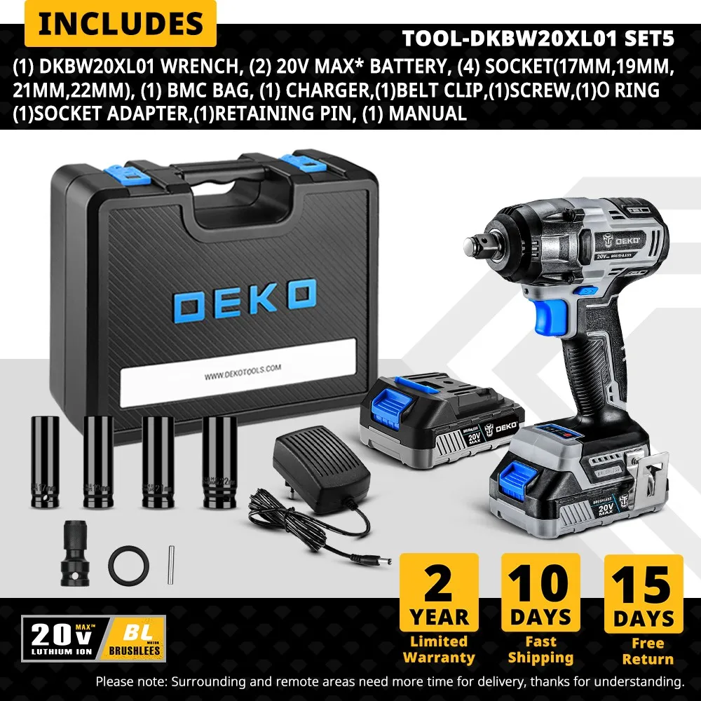 

Беспроводной ударный гайковерт DEKO DKBW20XL01