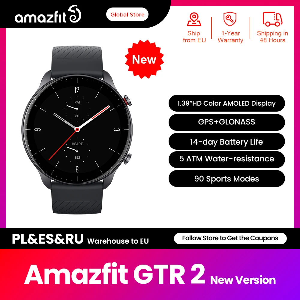  2022 New Amazfit GTR 2 Curved Bezel-less Design Smartwatch Alexa Built-in  Ultra-long Battery Life Smart Watch 
