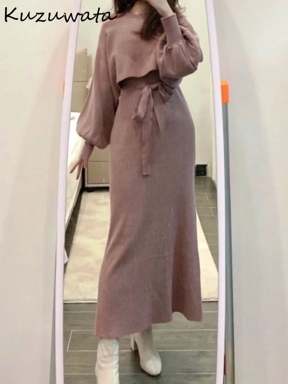 Kuzuwata Милый богемный вязаный халат с открытыми плечами во французском стиле на