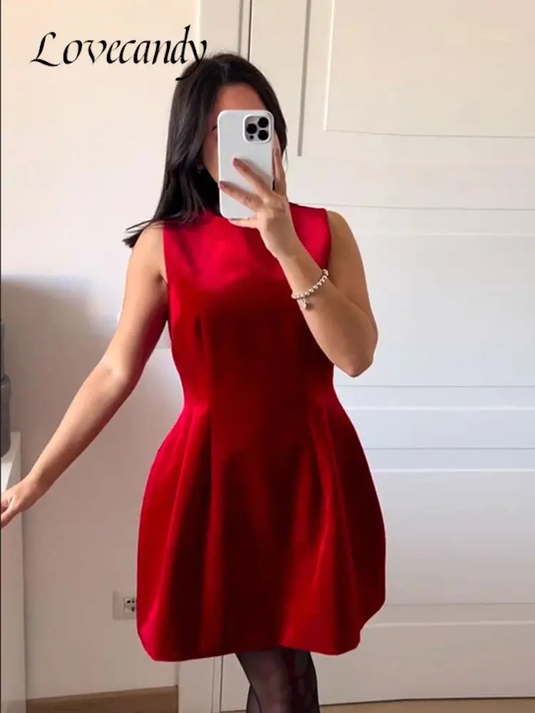 

Women Velvet Mini Dress Female Vintage O-Neck Ball Gown Short Dresses 2022 Winter Party Office Lady Elegant Sleeveless Vestidos