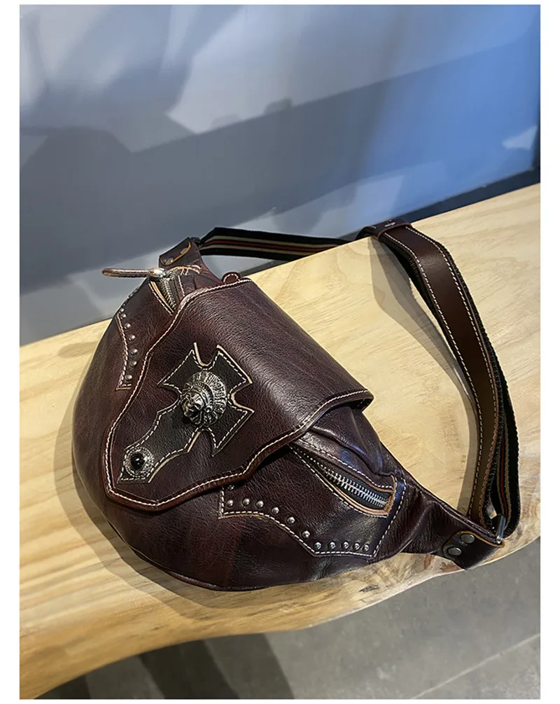 vintage designer organizer luxury genuine leather men's chest bag outdoor daily sports real cowhide teens crossbody bag Teens