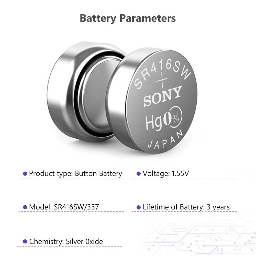 5-50 шт. Оригинальный аккумулятор для часов Sony 337 SR416SW 1 55 в серебристый оксид