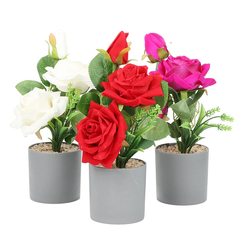 

1PC Mini Artificial Flower Simulation Rose Plant Potted Artificial Bonsai Flower Dollhouse Decoration Accessories