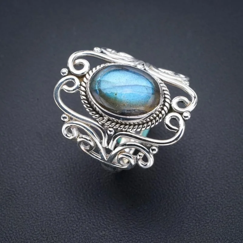 

StarGems Природный лабрадорит ручной работы фото серебряное кольцо 8,5 F0192