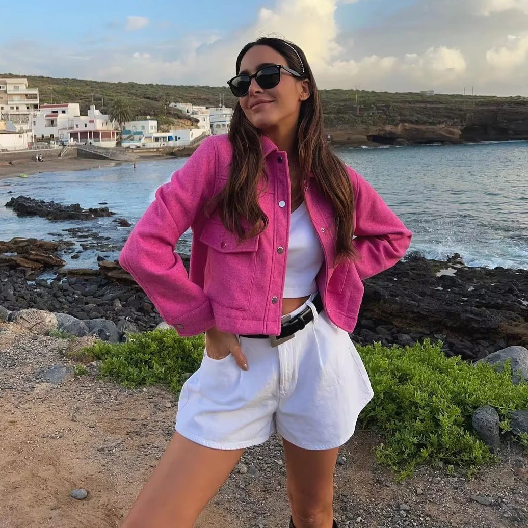 

Модная женская Новая Европейская и американская Высококачественная шерстяная короткая куртка высокого качества на весну и осень