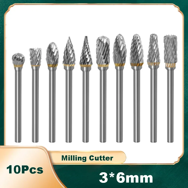 

10pcs Rotary Cutter File HSS Routing Router Drill Bit Set Carbide Rotary Burrs Tool Wood Stone Metal Root Carving Milling Cutter