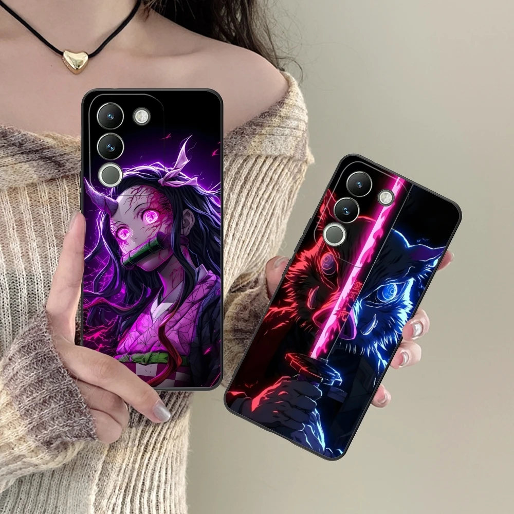 Demon Slayer Colored Neon Cell Phone Case for VIVO Y95 Y93 Y31 Y20 V19 V17 V15 Pro X60 NEX Black Soft Cover Shell
