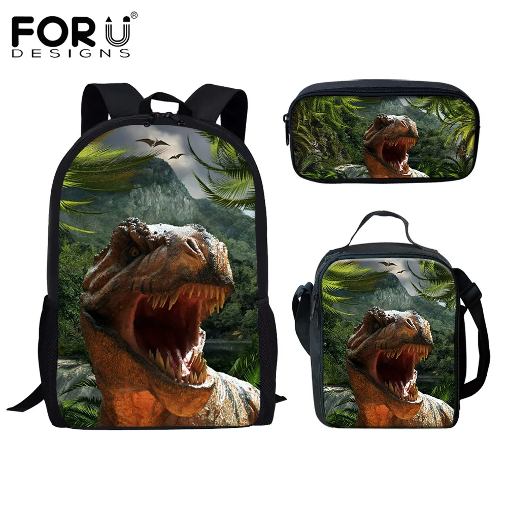 Комплект школьных сумок FORUDESIGNS из 3 предметов, рюкзак с 3D рисунком свирепного динозавра, Новая Модная студенческая маленькая сумка и сумки д...