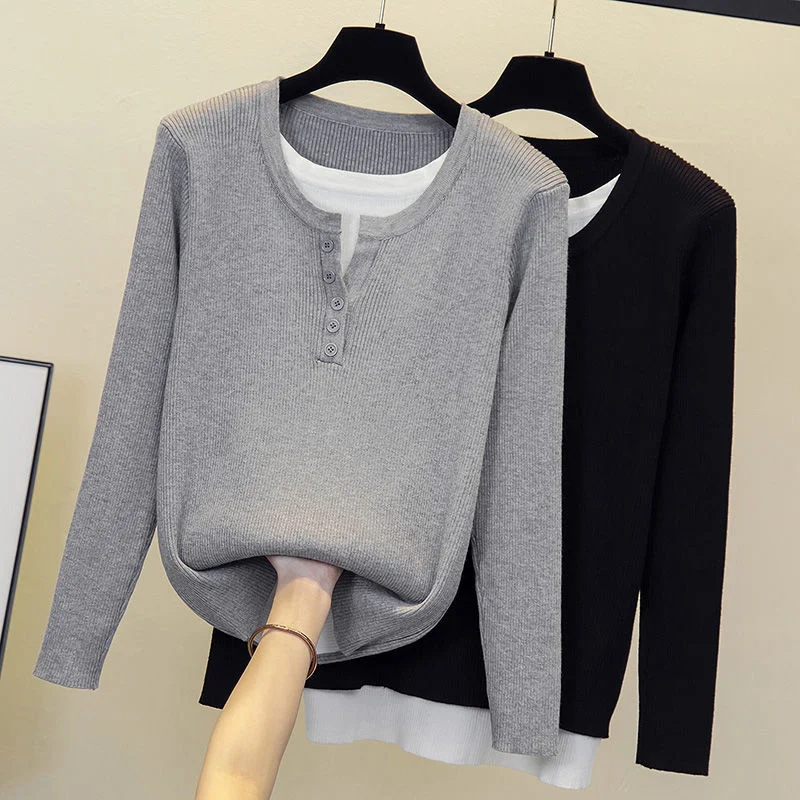 

Large Women's Clothing 2022 Autumn Fake Two-piece Pullovers Sweater Oversize XL-4XL Tops Patchwork Korean Fashionable Jumpers