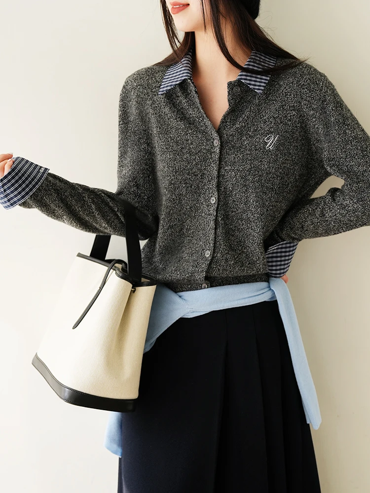 Miu Series British College Sle ~ Флисовый лоскутный хлопковый вязаный кардиган женский