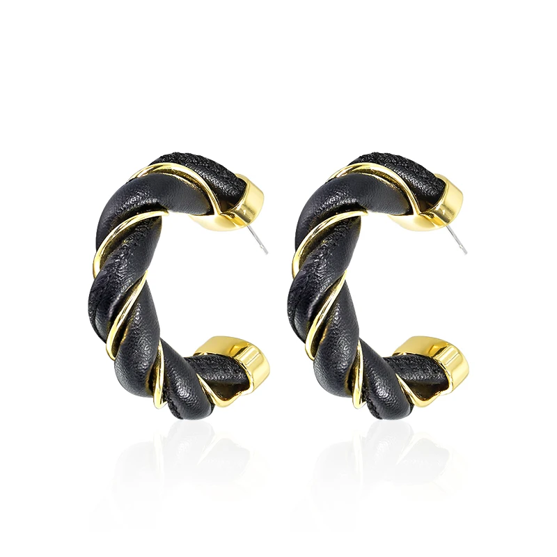 

Popular Exaggerated Black Leather Earrings Luxury Quality Costume Women Luxury Jewelry Creative Stud Earrings Wedding Holiday
