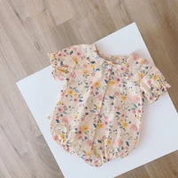 0 3 years old baby lapel romper summer dress 2022 new baby girl floral bag fart clothes newborn short sleeved romper