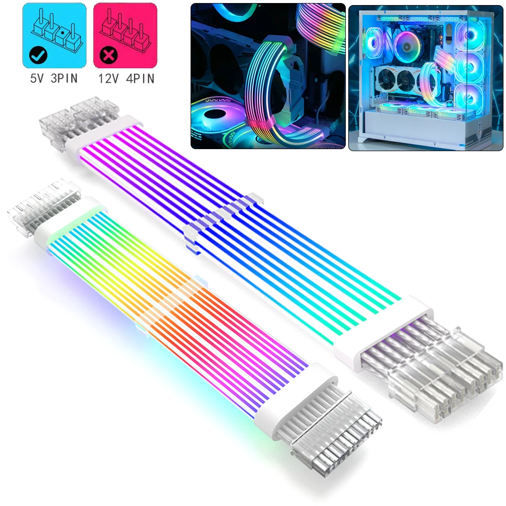 ATX 24Pin GPU PSU комплект удлинителей кабеля питания ПК чехол материнская плата 12 + 4Pin GPU PSU удлинитель кабеля питания 5 в 3Pin ПК фотография