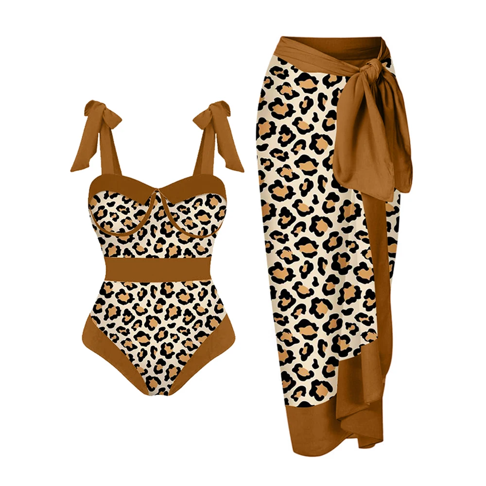 

Fashion Leopard Colorblock Print Swimsuit Set Bikini 2022 woman Feminino Beach Wear Sexy Erotic Suit Slim Fit Elegance Luxury