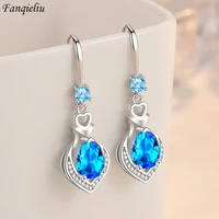 fanqieliu stamp 925 silver needle luxury crystal heart drop earrings for women new jewelry girl gift trendy fql21396