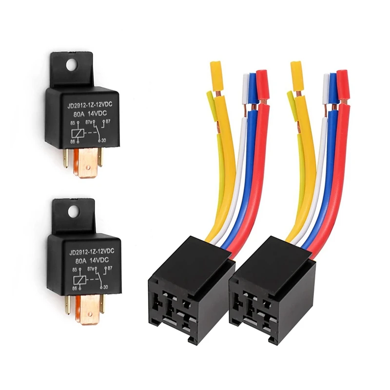 

Car Relay With Harness, 5Pin 80A Relay On/Off Normally Open SPDT Relay Socket Plug JD2912-1Z-12VDC 80A 14VDC Replacement