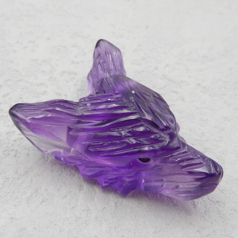 

Wolf Jewelry accessories,Natural Amethyst hand carved Wolf Head Pendant 35x25x14mm12.7g