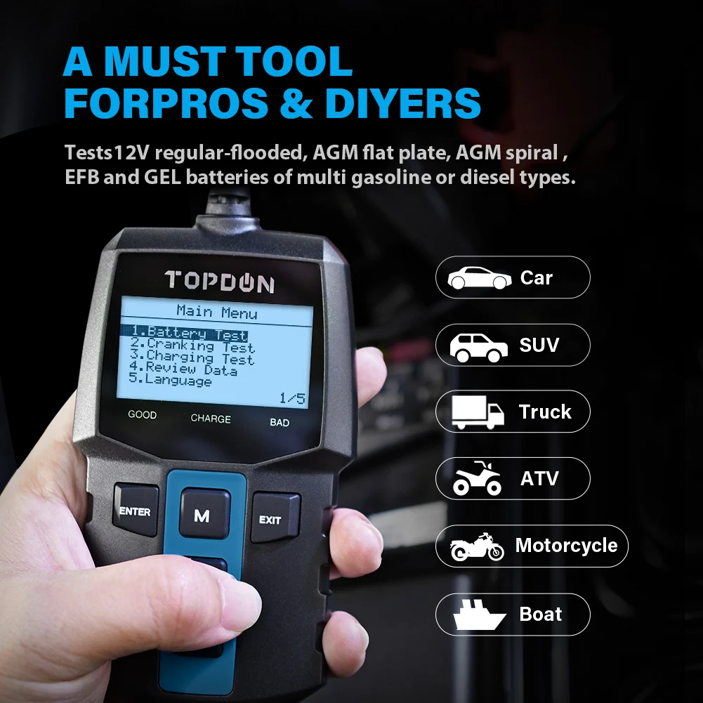 Фото TOPDON BT100 12 В автомобильный анализатор разряда аккумулятора Atuomotive, тестер здоровья №4