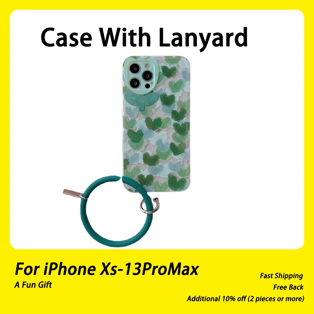 

INS Fashion Green Hearts Camera Protector Phone Case For iPhone 13 Pro Max 11 12 Pro Max XR X XS Max 7 8 Plus Soft Back Cover