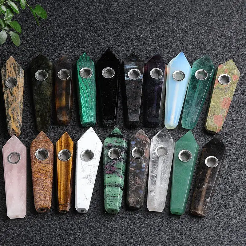 

1pc Natural Quartz Smoking Pipe Crystal Stone Obelisk Wand Point Cigars Pipes Smoking Pipes Healing With Metal Filter