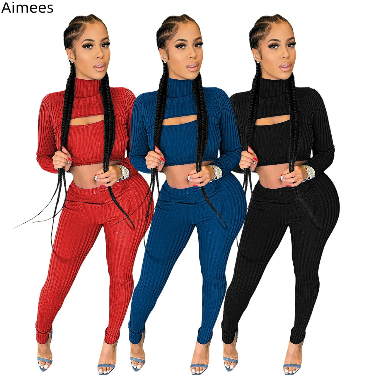 

Весенний спортивный костюм из двух предметов с высокой талией, оттоманка с высоким воротником и длинными рукавами, пикантный Повседневный Спортивный костюм с вырезами и высокой талией, новинка 2023