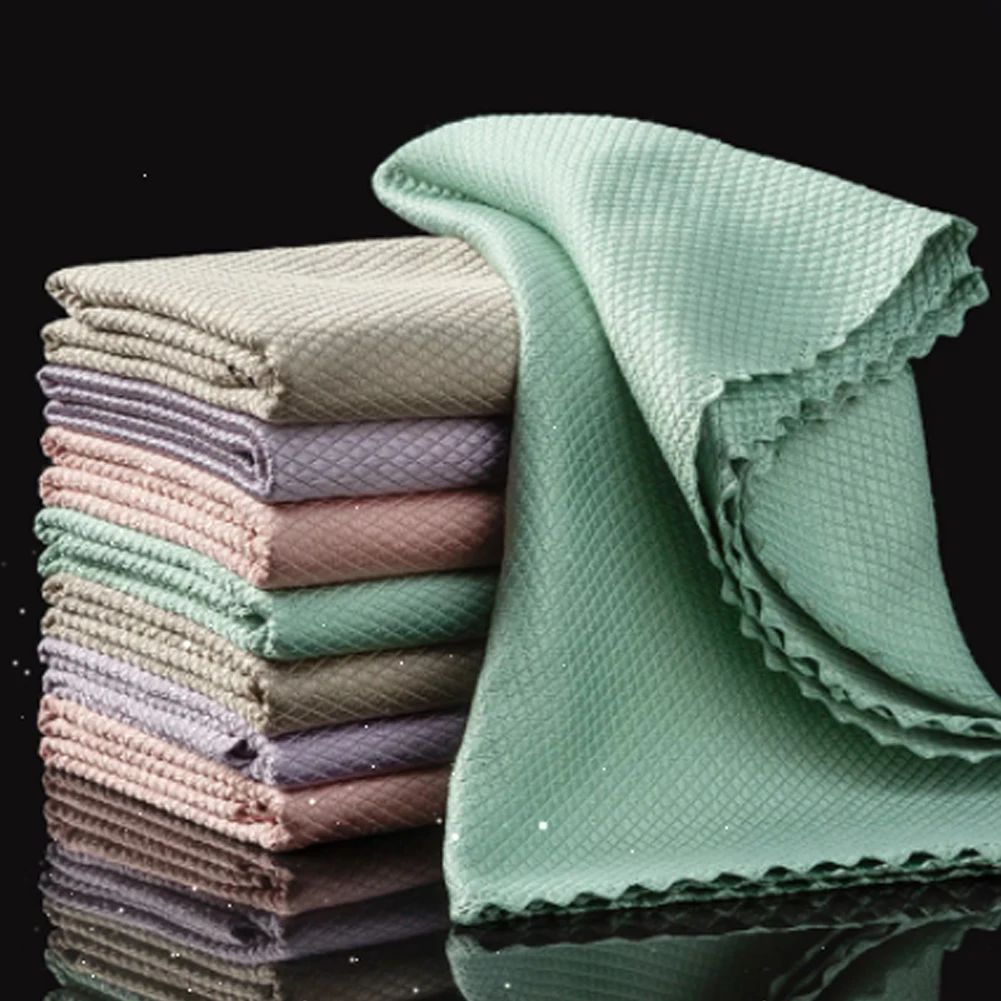 

5pcs Fish Scale Towel For Kitchen Anti-grease Wiping Rags Tableware Glass Wipe Cloth Household Wet And Dry Use Cleaning Cloths
