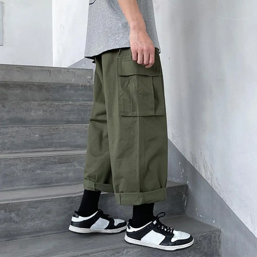 

Men Cargo Pants Versatile Men's Cargo Pants Stylish Elastic Waist Drawstring Trousers with Multiple Pockets Wide Leg for Casual