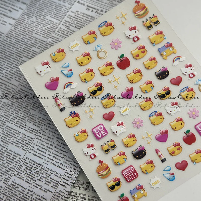 Cartoon HelloKitty Sanrio Nail Sticker Pixel Melody Mosaic Kuromi Anime Stickers Art Decoration DIY Press On Nails
