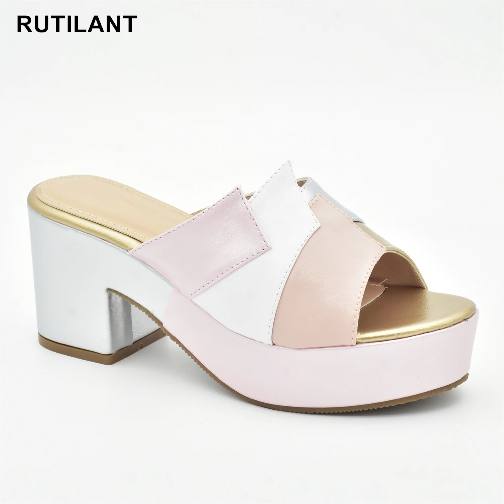 

Top Designer Mules Sandals Chunky Mules Platform Shoes Wedding Dress Pumps Nigerian Square Heeled Wedding Bride Pumps Sandals