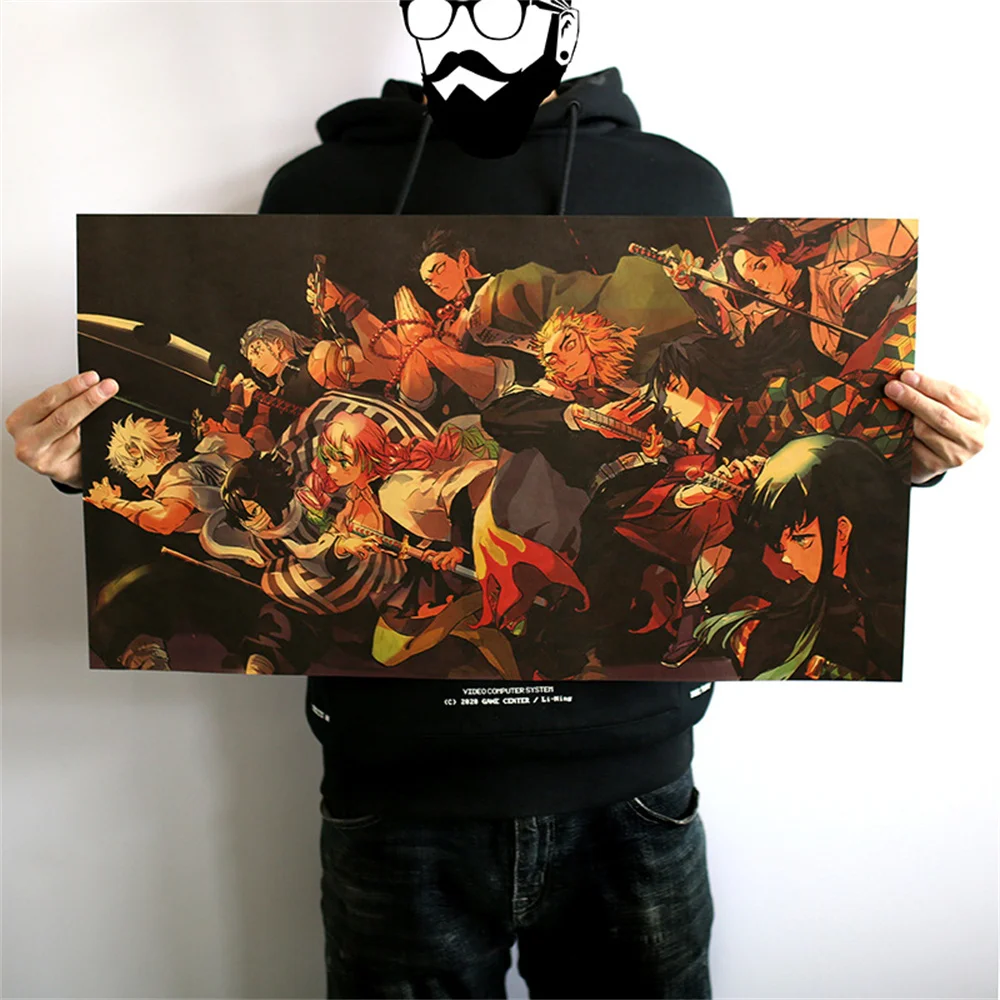 

Classic Anime Demon Slayer Posters Vintage Kraft Paper Wall Stickers Home Living Room Decoration Bar Cafe Decoration Painting