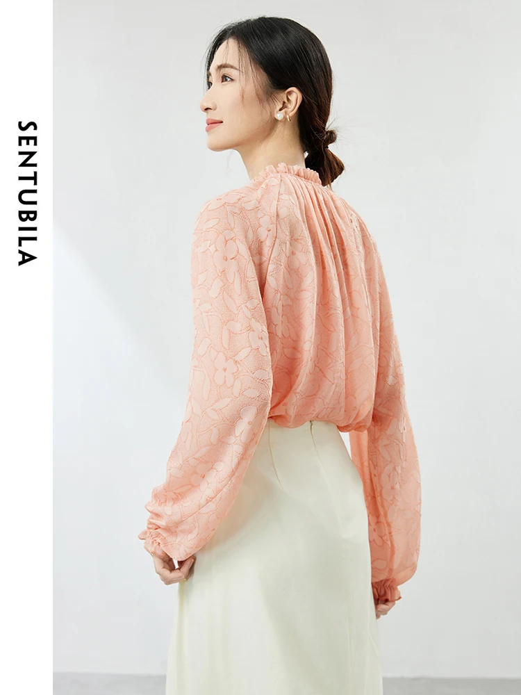 SENTUBILA женский шифоновый костюм-рубашка на шнуровке с рукавами-фонариками и