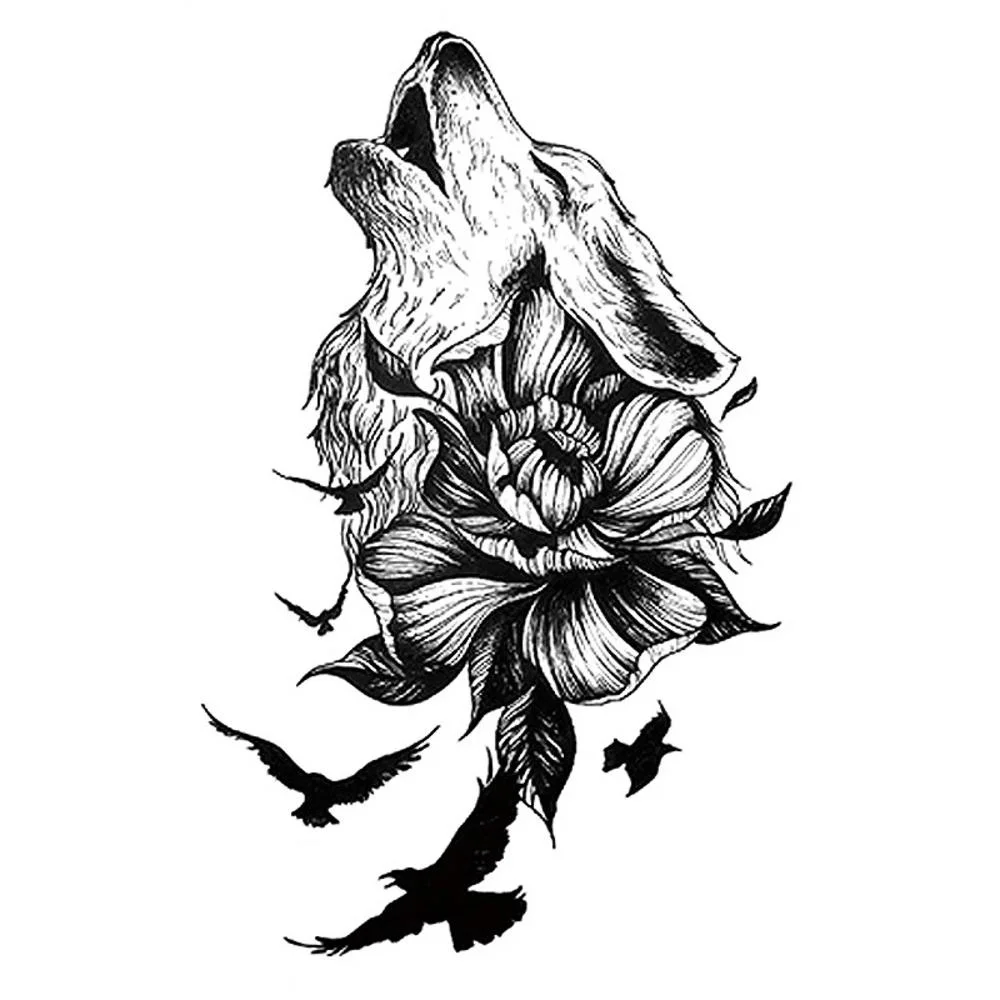 

3d Sketch Flower Snake Wolf Tattoo Stickers Temporary Fake Tattoo Waterproof Dwaterproof Tattoo Stickers Women Diy Body Art