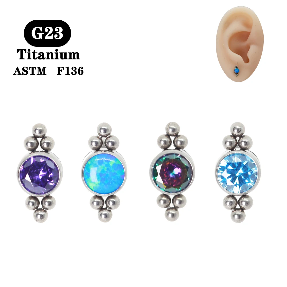 

Titanium G23 Stud Earrings Luxury Opal Gem Helix Cartilage Tragus Lobe Ear Piercing Jewelry for Women Personalized Gift 2022