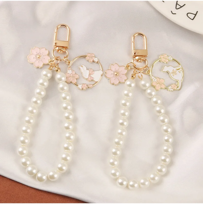 

Pearl car keychain pendant Rabbit Keychain Pendant Backpack Keyring Best Friend Charms Gift Original Headphone Accessories