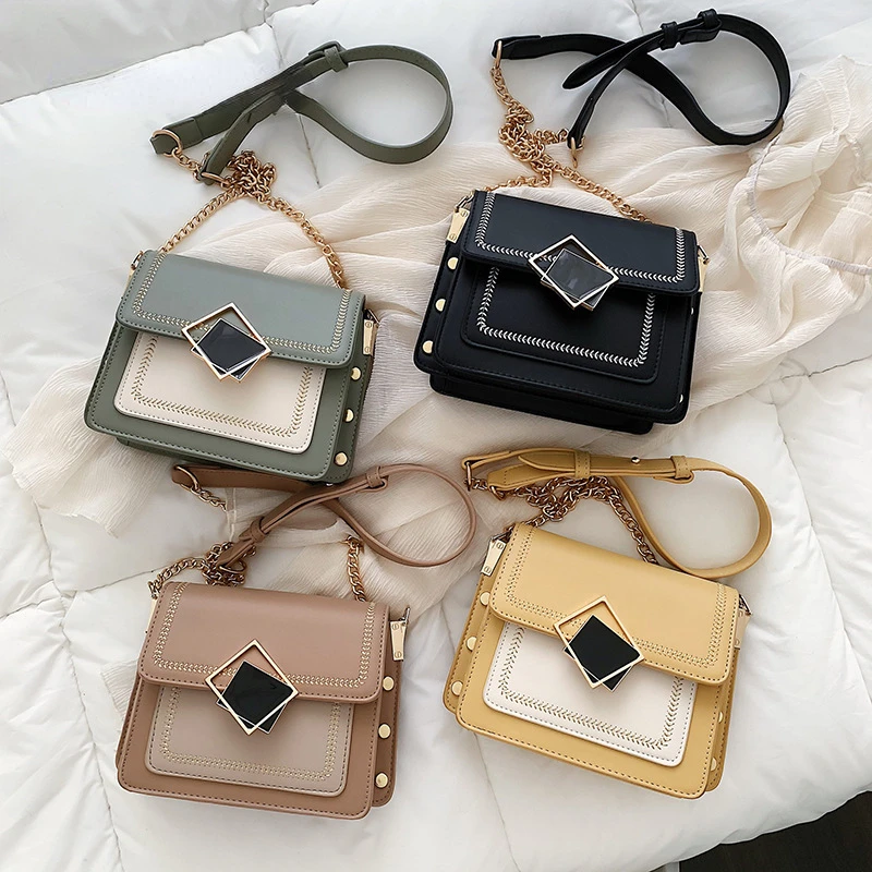 

Сумки через плечо из искусственной кожи на цепочке для женщин, маленькие мессенджеры на ремне, дизайнерские женские дорожные сумки со специальным замком