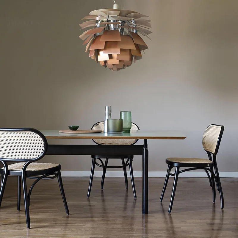 

Rattan Designer Dining Chairs Solid Wood Restaurant Modern Minimalist Dining Chair Backrest Armchair Cadeira Home Furniture