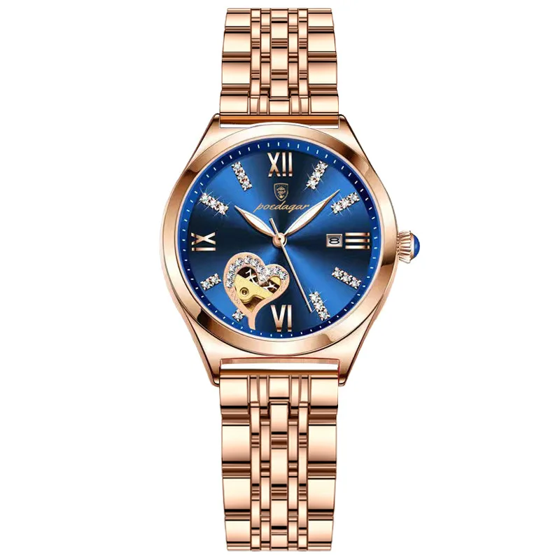 Popular waterproof luminous women's quartz watch calendar luminous wrist watch creative design romantic steel band watch